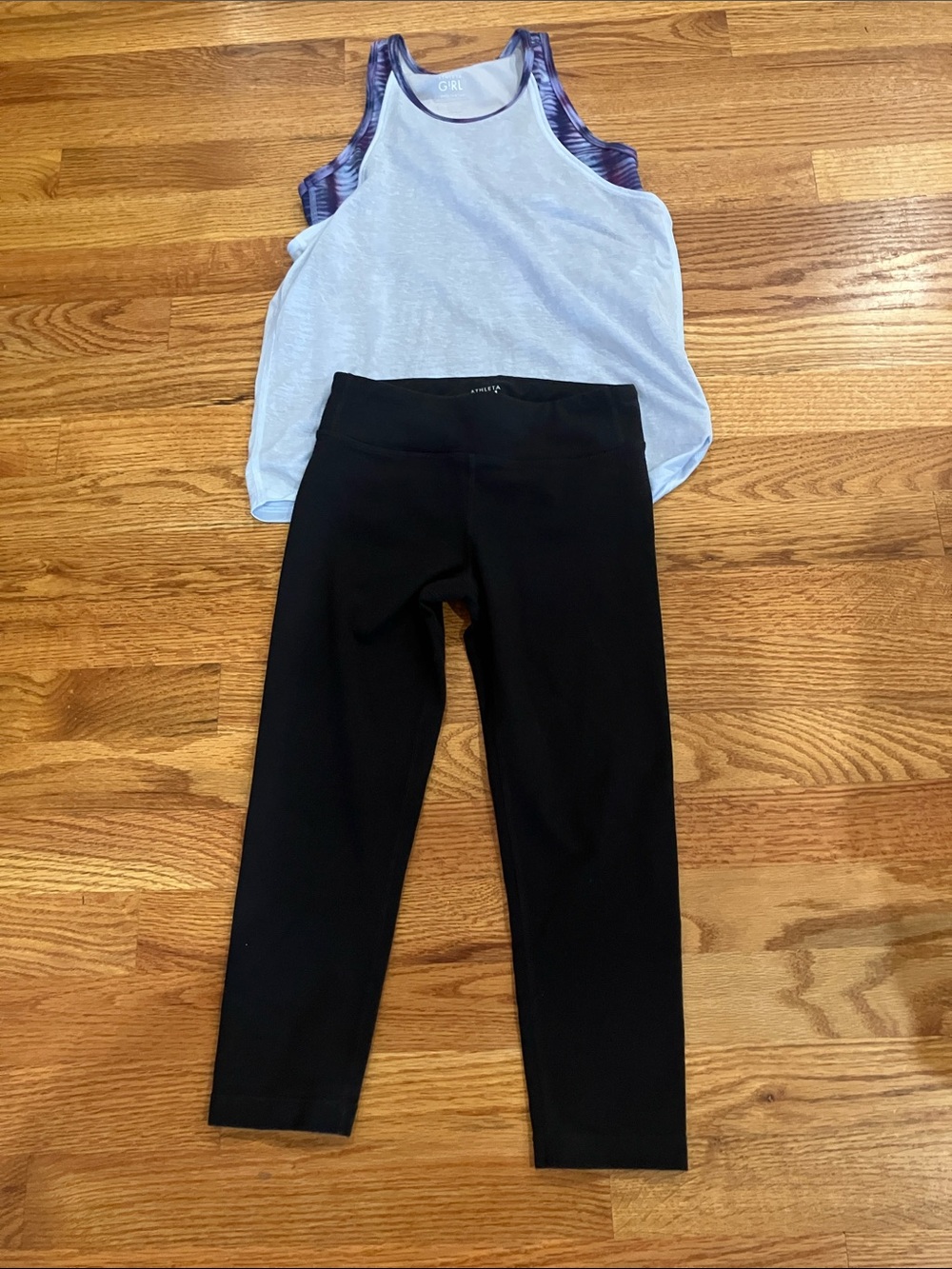 Athleta Girls Black Leggings and Layered Tank Gray/Purple/Black Sz 8/10 GUC